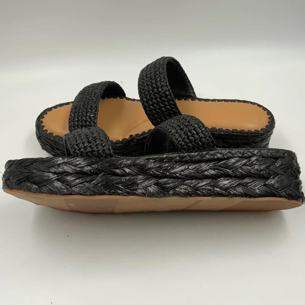 Dolce Vita Womens Black Woven Raffia Platform Slide Sandals Size 13 Espadrille